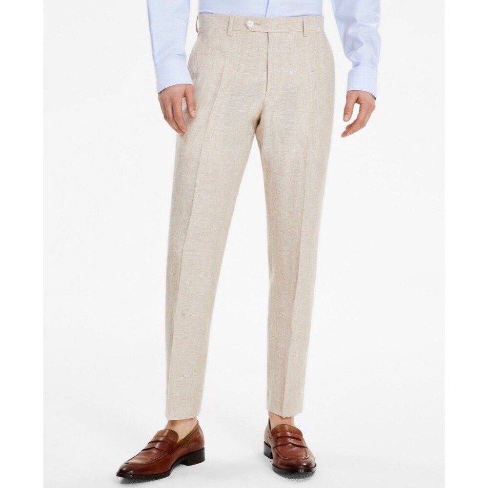 $125 NEW TOMMY HILFIGER Mens 40x32 Natural Soft Linen Cotton Dress Pants/Slacks